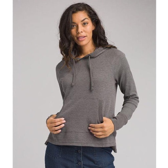 prAna Shea Waffle Hoodie Charcoal Gray Stripes Thumb Holes Women’s Small - Picture 1 of 9